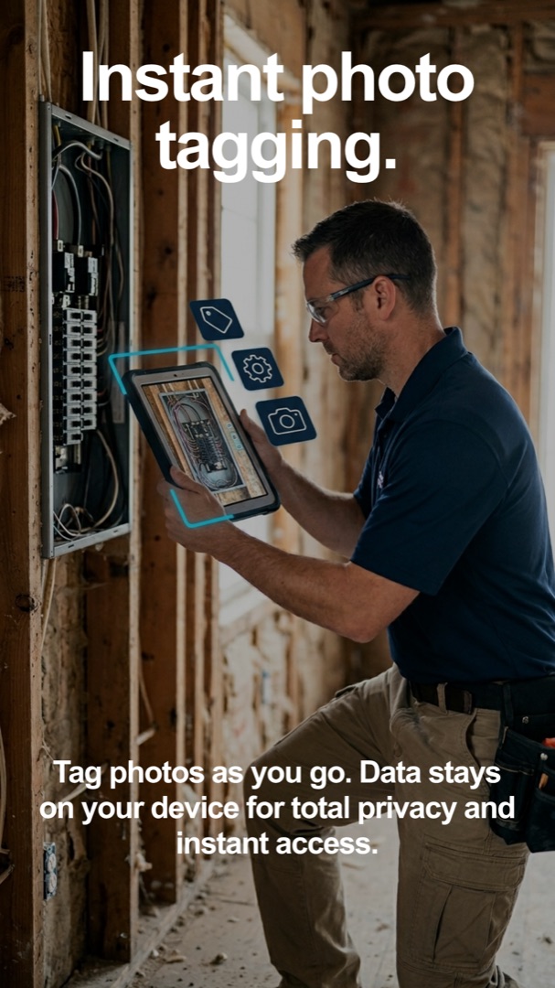 Inspector tagging photo of electrical panel during walkthrough