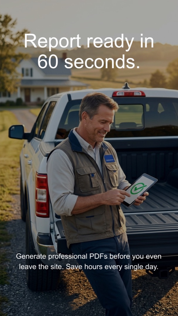 Inspector generating final PDF report from his pickup before leaving the site
